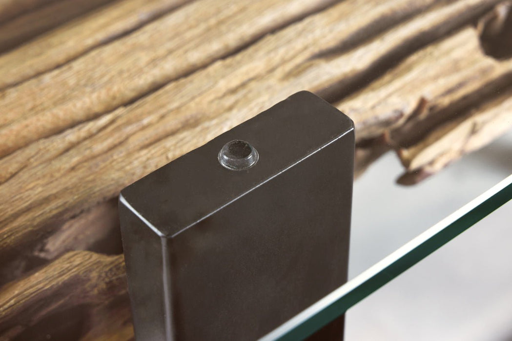 Konsole Barcelona 150cm recyceltes Teakholz mit gehärteter Glasplatte