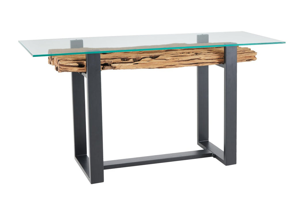 Konsole Barcelona 150cm recyceltes Teakholz mit gehärteter Glasplatte