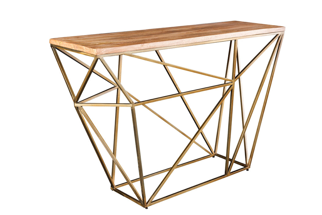Console Diamant 120cm Eisen in Messingoptik Platte Mangoholz