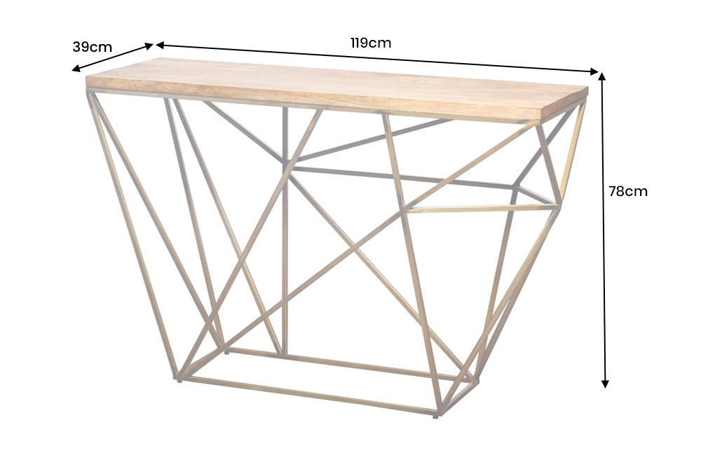 Console Diamant 120cm Eisen in Messingoptik Platte Mangoholz