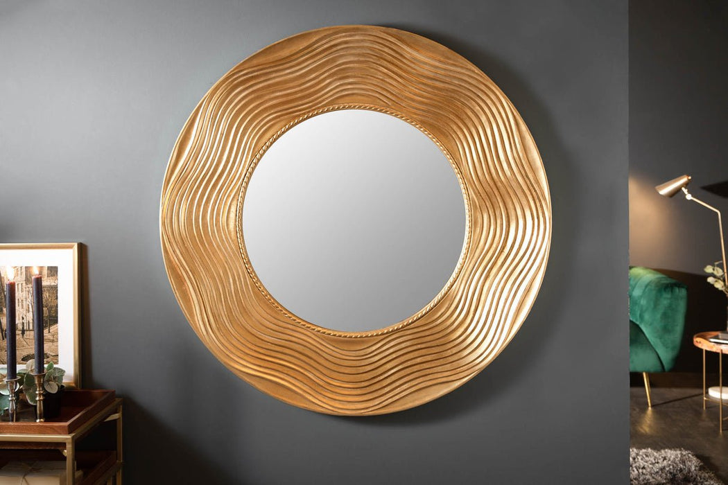 Wandspiegel Circula 100cm Paulownia Holz rund gold