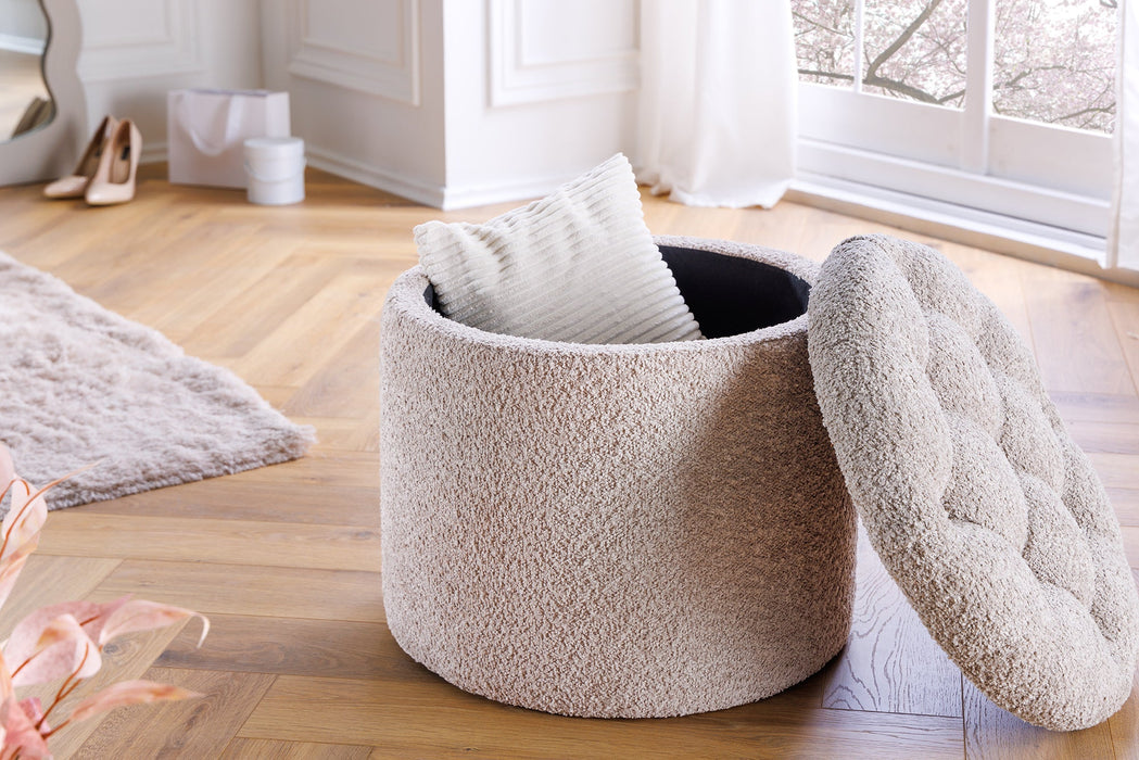 Hocker Barock Storage 50cm Bouclé Champagner
