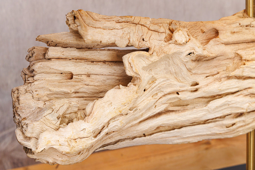Tischleuchte ROUSILIQUE 60cm Lampenschirm beige Teakholz natur
