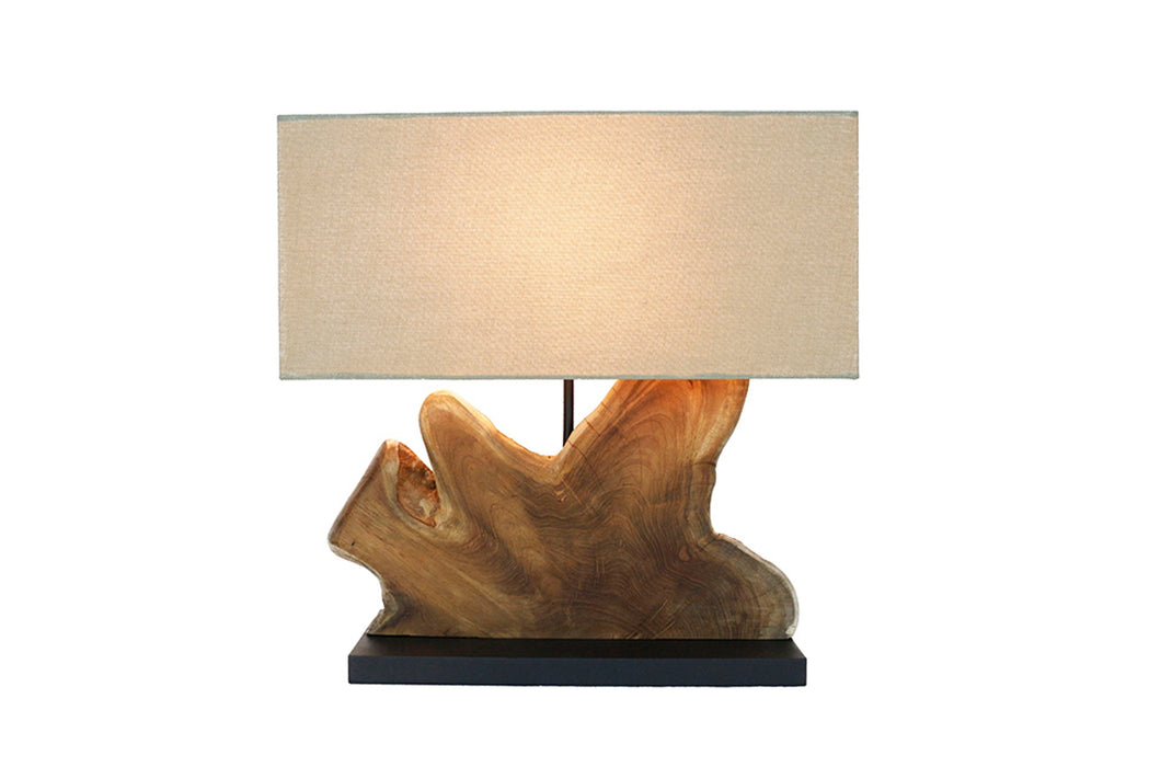Tischleuchte HYPNOTIC 50cm Lampenschirm beige Teakholz natur