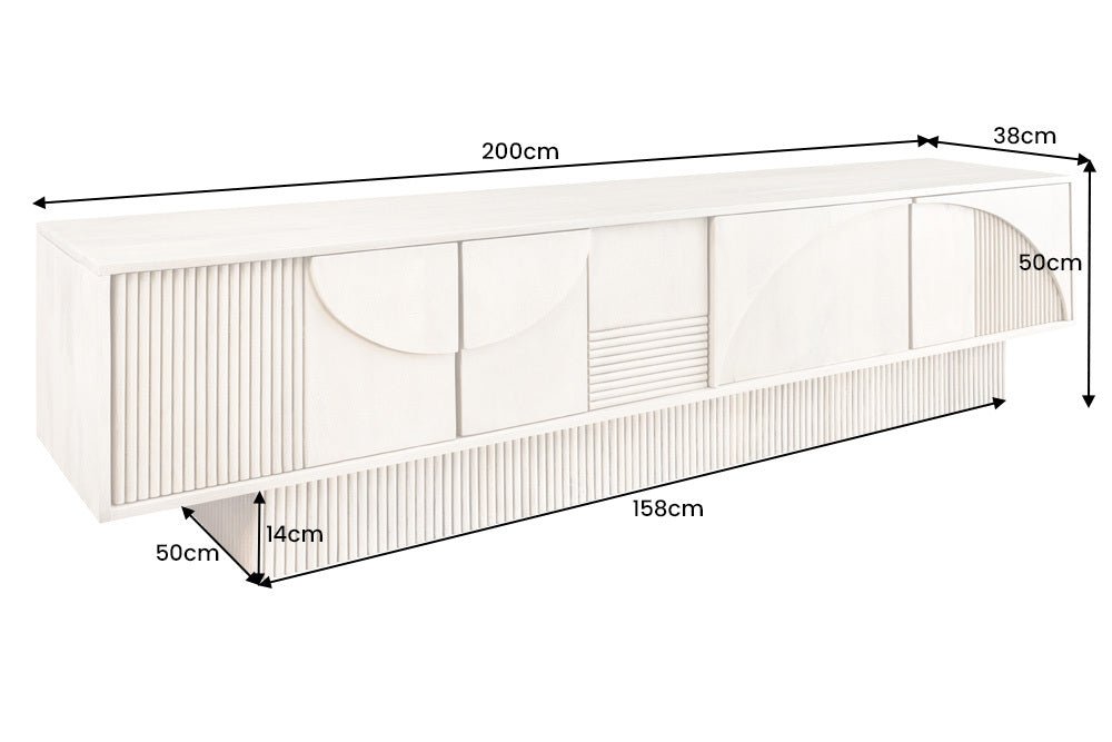 TV Board Aesthetics 200cm Mangoholz weißgekalkt