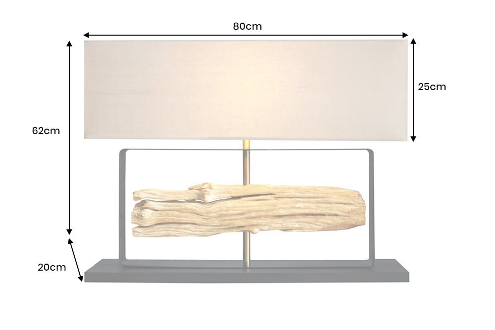 Tischleuchte ROUSILIQUE 60cm Lampenschirm beige Teakholz natur