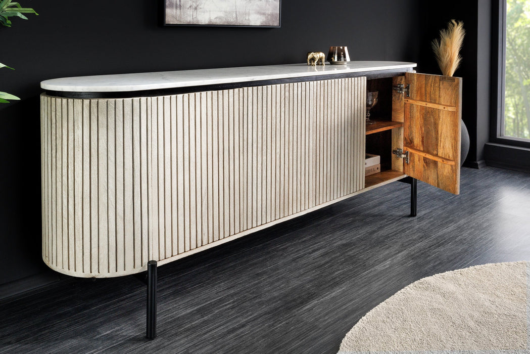 Sideboard Chicago 170cm Marmorplatte weiß Mangoholz grau