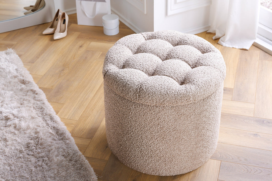 Hocker Barock Storage 50cm Bouclé Champagner