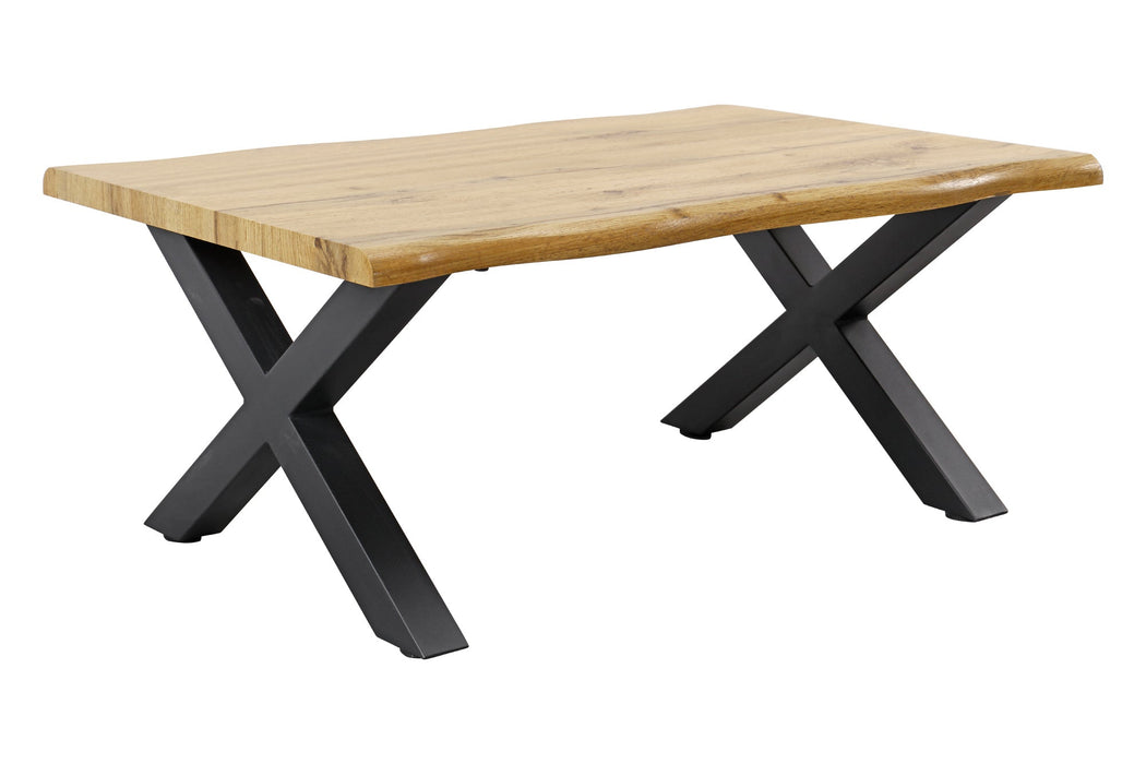 Couchtisch Untamed 90cm Tischplatte 30mm X-Beine Wildeiche Optik natur