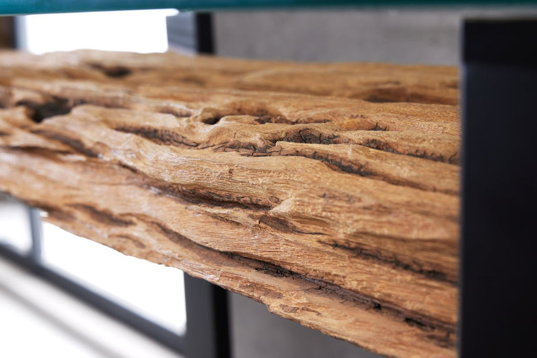 Konsole Barcelona 150cm recyceltes Teakholz mit gehärteter Glasplatte