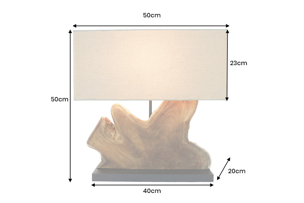 Tischleuchte HYPNOTIC 50cm Lampenschirm beige Teakholz natur