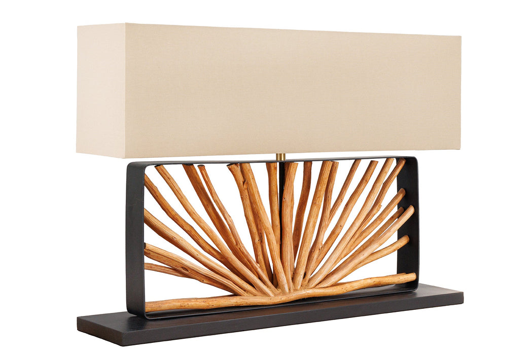 Tischleuchte Euphorie 80cm Lampenschirm beige Longanholz natur