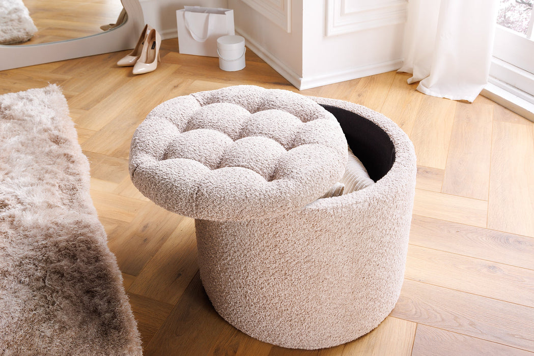 Hocker Barock Storage 50cm Bouclé Champagner