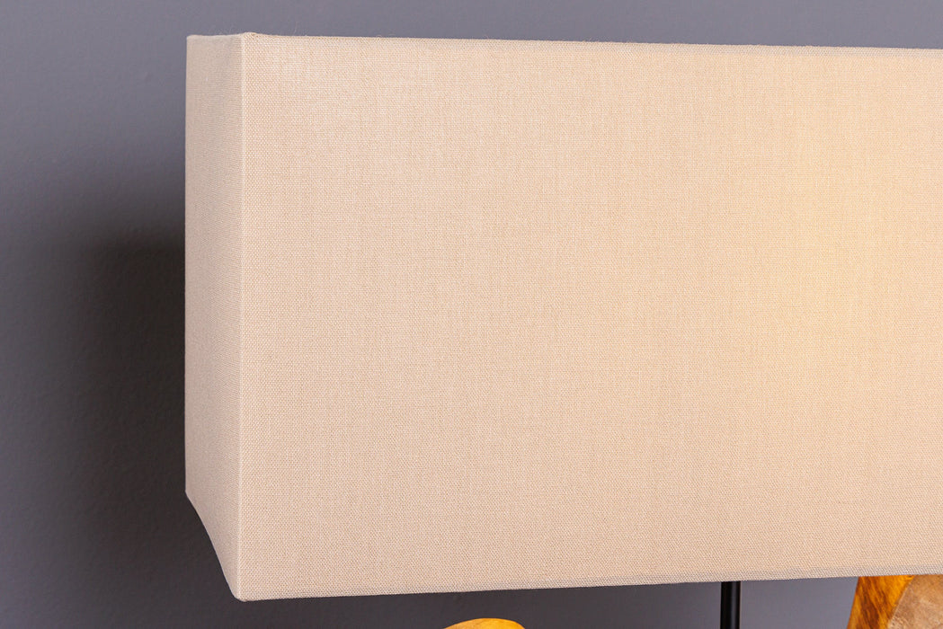 Tischleuchte HYPNOTIC 50cm Lampenschirm beige Teakholz natur