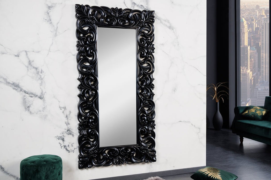 Wandspiegel Florence 180cm Polyresin matt schwarz im Barockstil