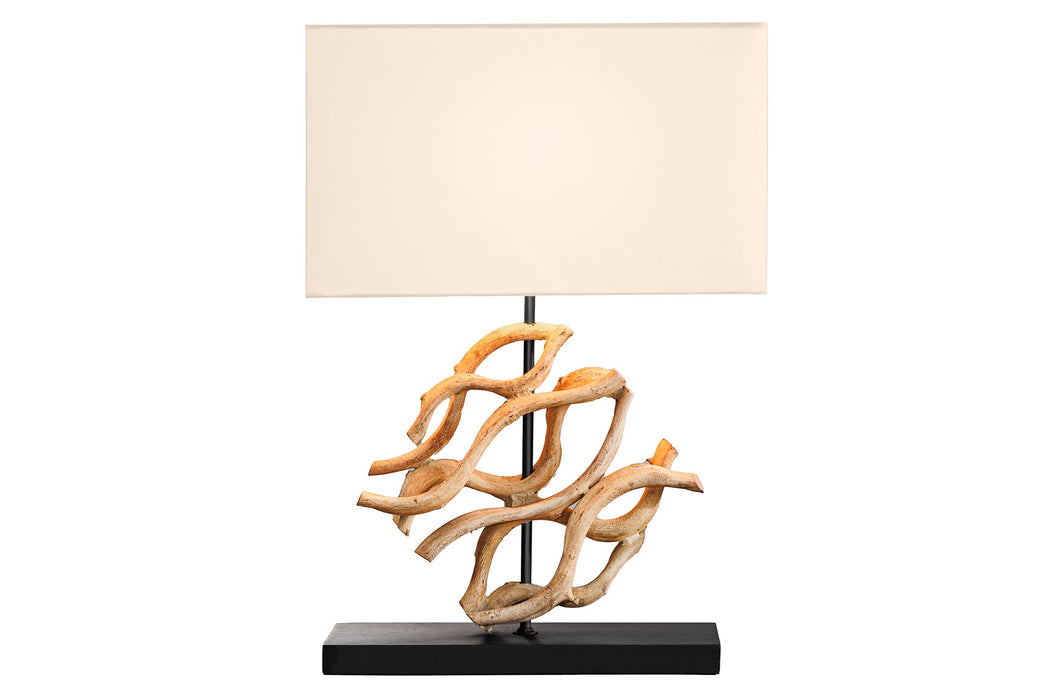 Tischleuchte Wicker 60cm Teakholz Lampenschirm