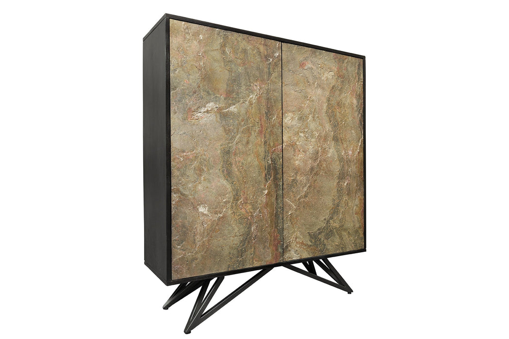Highboard Alpenschnee 120cm Akazie Natursteinoptik schwarz natur