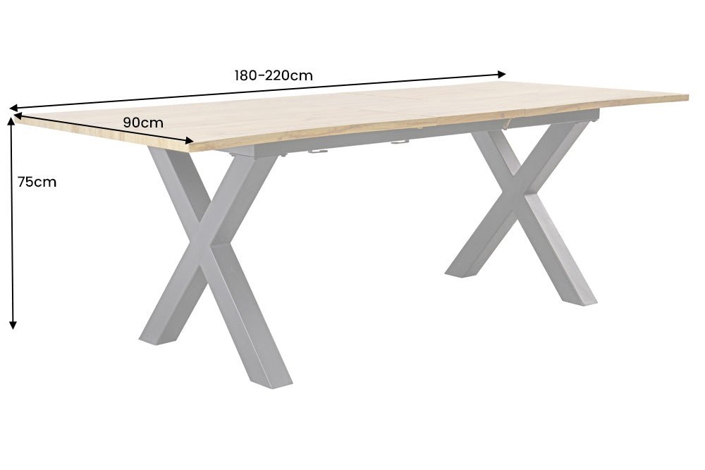 Esstisch Untamed Tischplatte 25mm X-Beine Wildeiche Optik natur ausziehbar