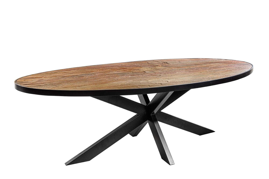 Esstisch Alpenschnee 240cm oval Naturstein-Optik rot und grün