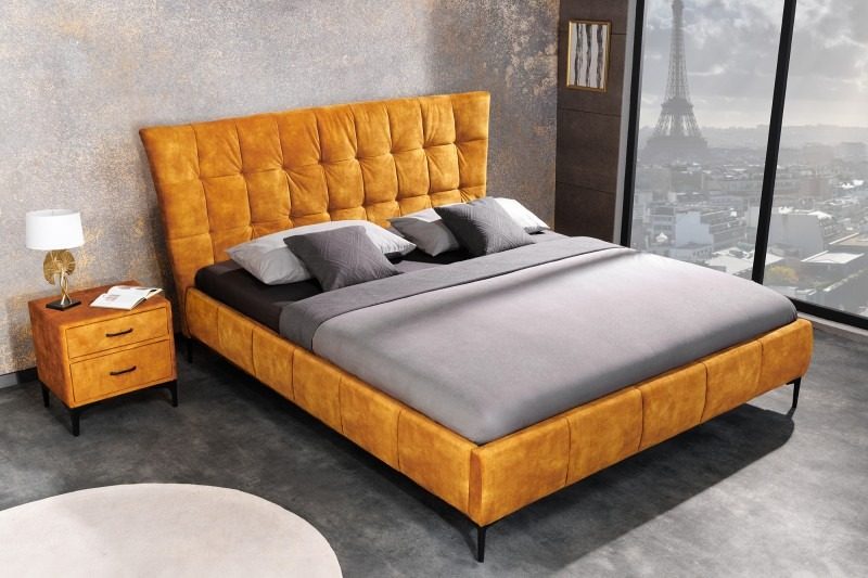 Bett Miami 180x200cm senfgelb Samt