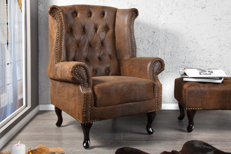 Ohrensessel Chesterfield braun Antik Look