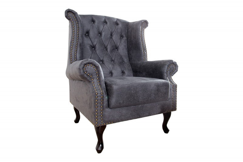 Ohrensessel Chesterfield grau Antik Look