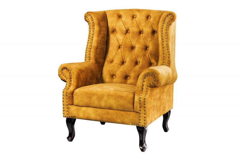 Ohrensessel Chesterfield senfgelb Antik Look