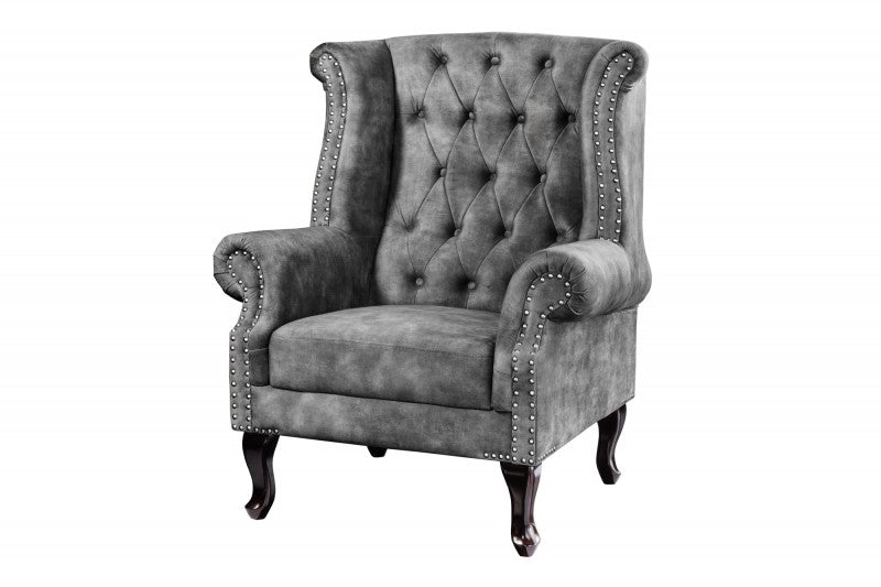 Ohrensessel Chesterfield grau Samt Antik Look