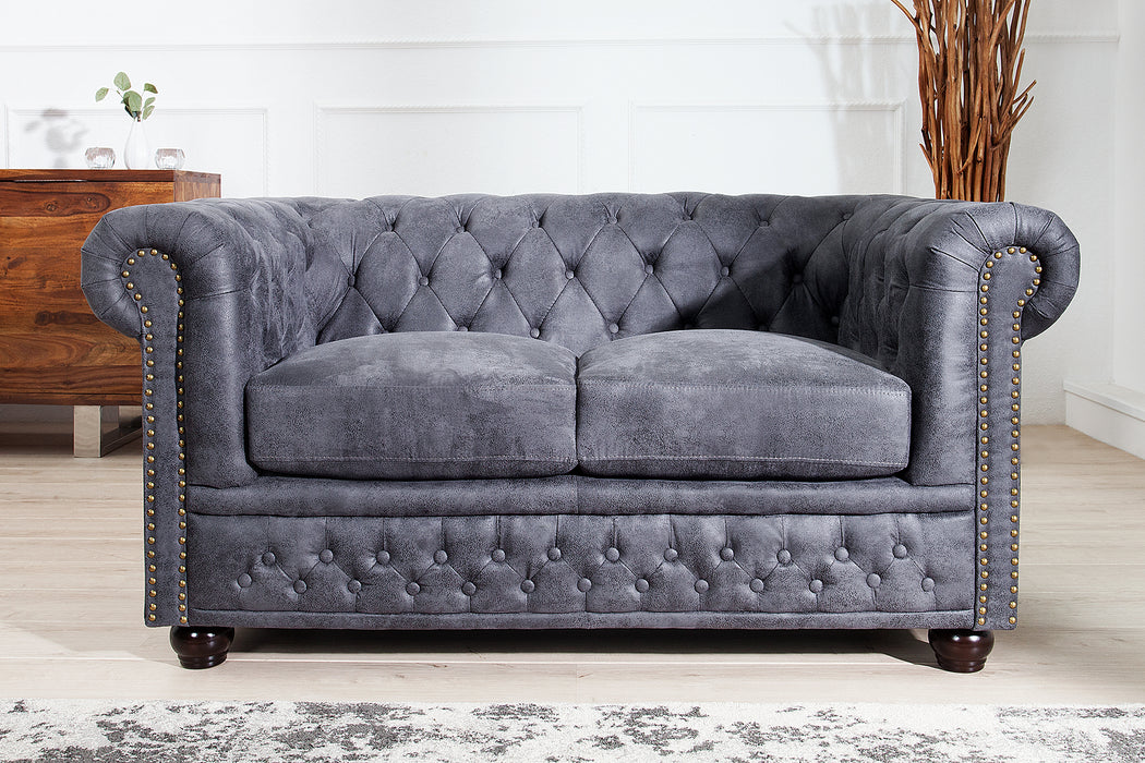 Sofa Chesterfield 2er Grau Antik Look