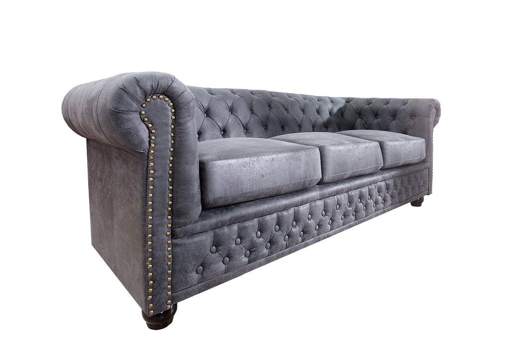 Sofa Chesterfield 3er Grau Antik Look