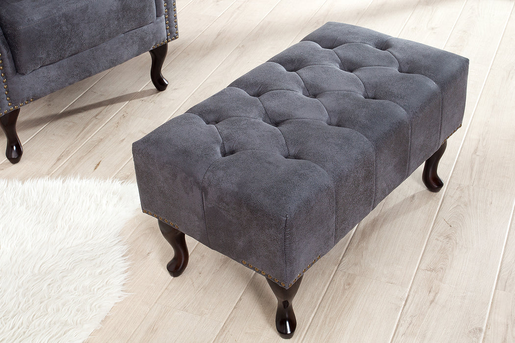 Fußhocker Chesterfield grau Antik Look/ 37474