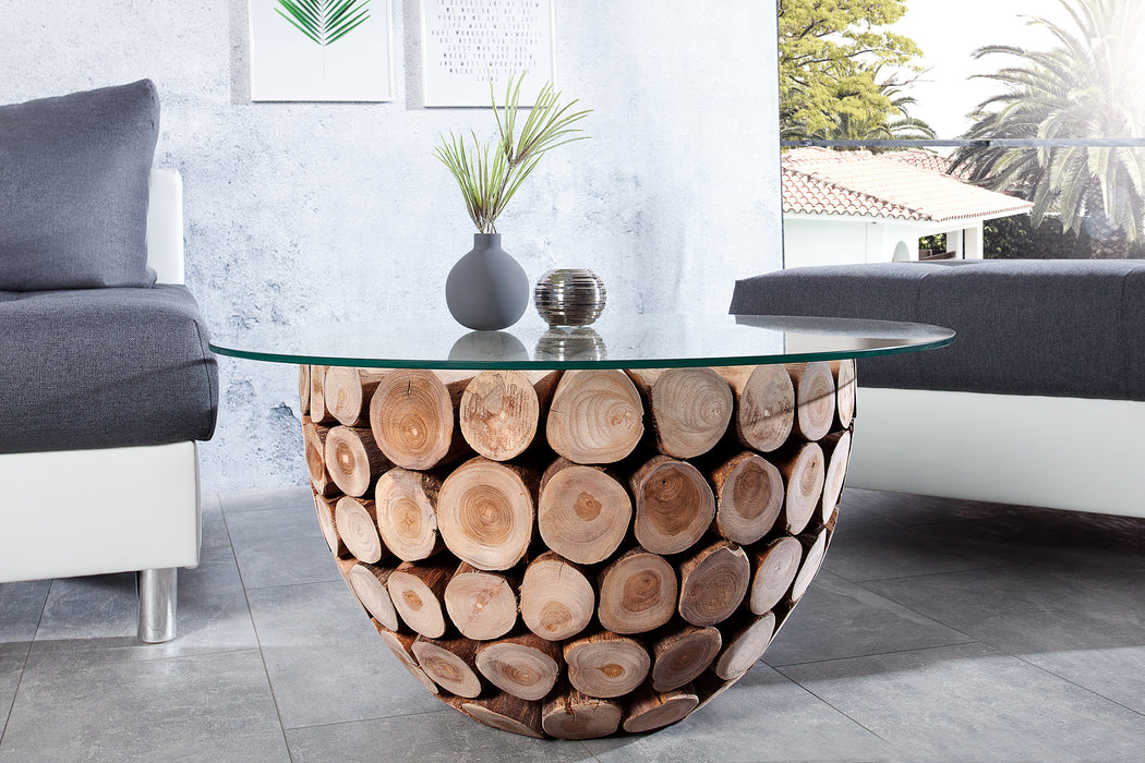 Couchtisch Log 70cm Teak Gestell