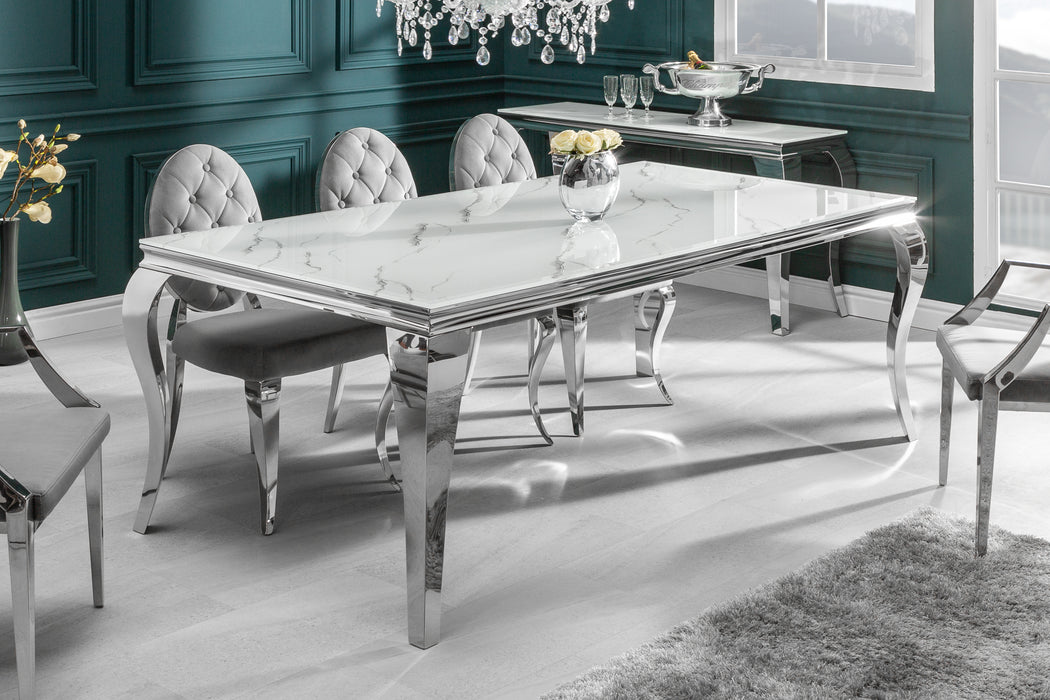 Esstisch Barock 180cm Silber Marmor