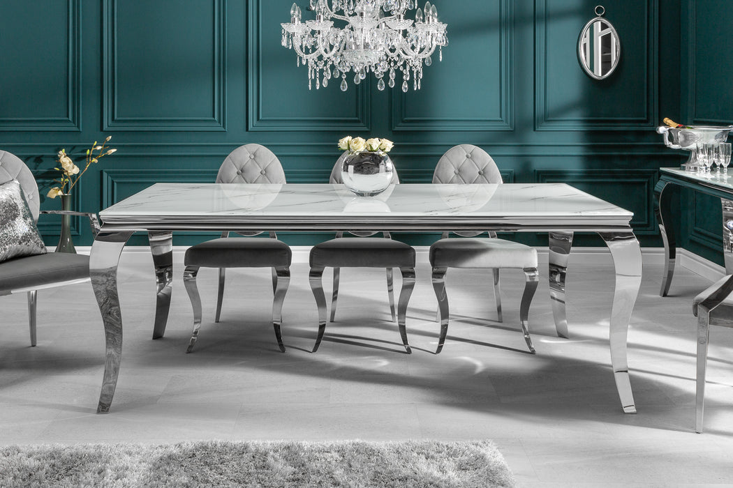 Esstisch Barock 180cm Silber Marmor