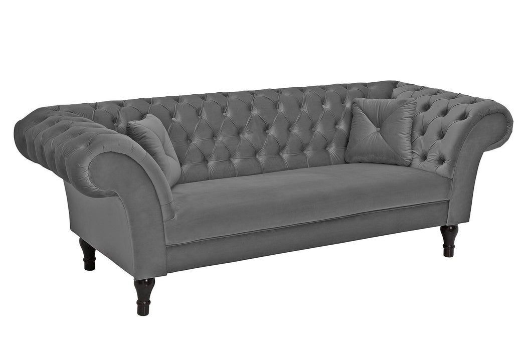 Sofa New York Chesterfield 225cm Samt silbergrau