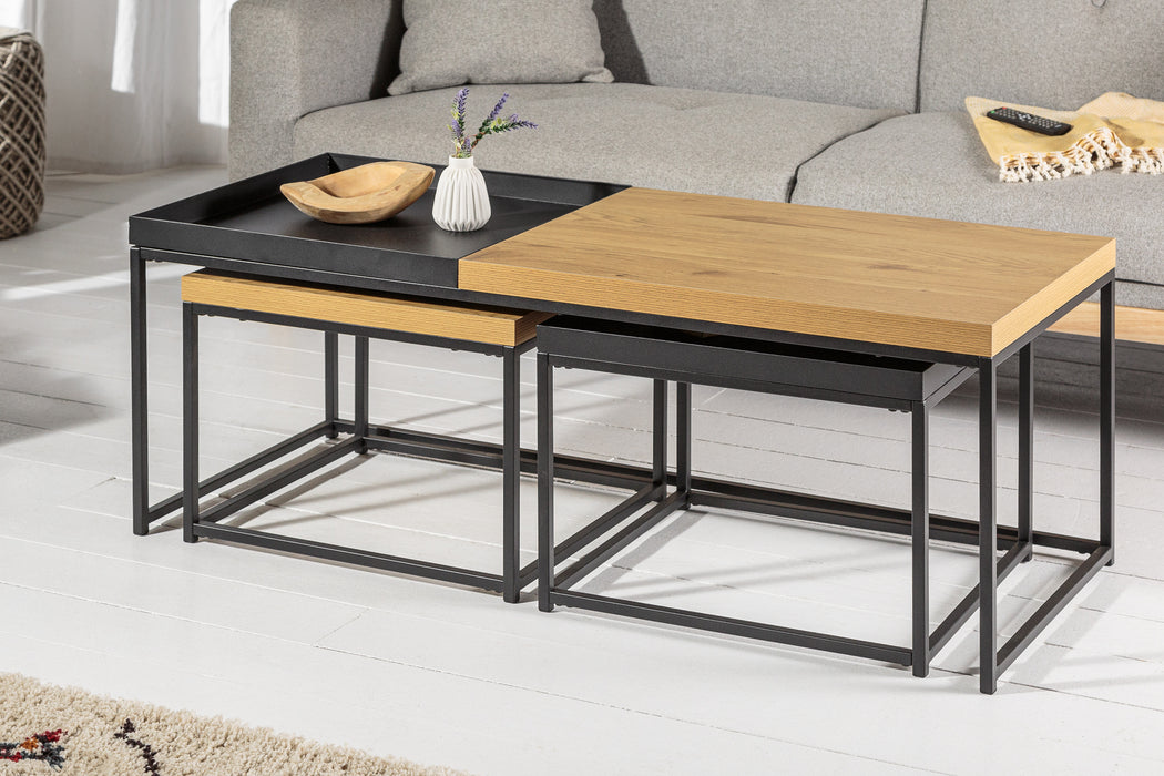 Couchtisch Penthouse 3er Set Eiche-Optik schwarz