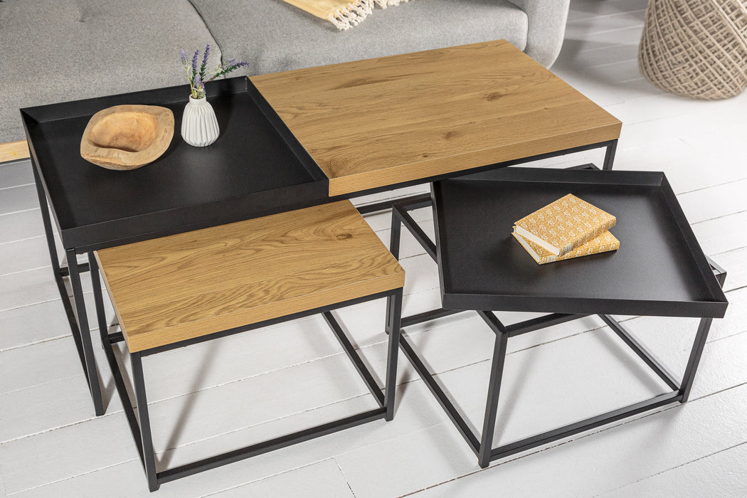 Couchtisch Penthouse 3er Set Eiche-Optik schwarz