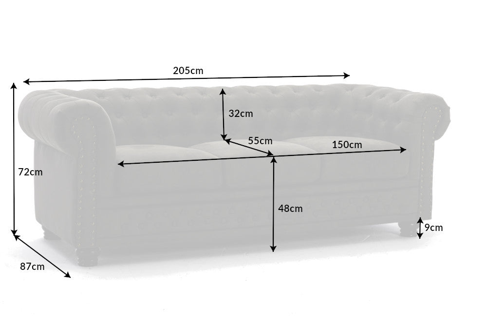 Sofa Chesterfield II 3er 205cm Vintage Grau Taupe
