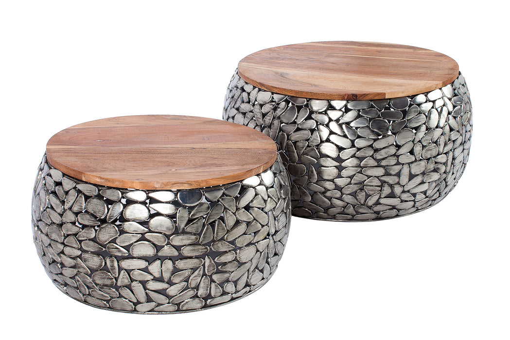 Couchtisch Rock Mosaic 2er Set silber Mango