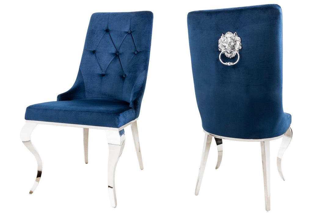 Stuhl Barock royalblau Samt mit Löwenkopf