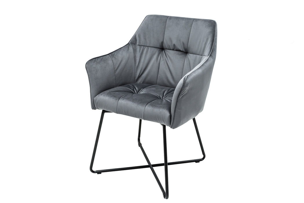 Stuhl Penthouse Samt silbergrau mit Armlehne