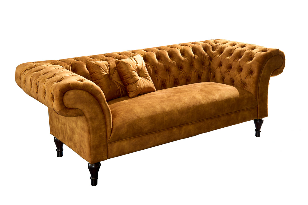Sofa New York Chesterfield 225cm Samt senfgelb