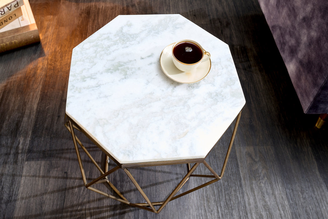 Couchtisch Diamant 50cm Marmor messing weiss
