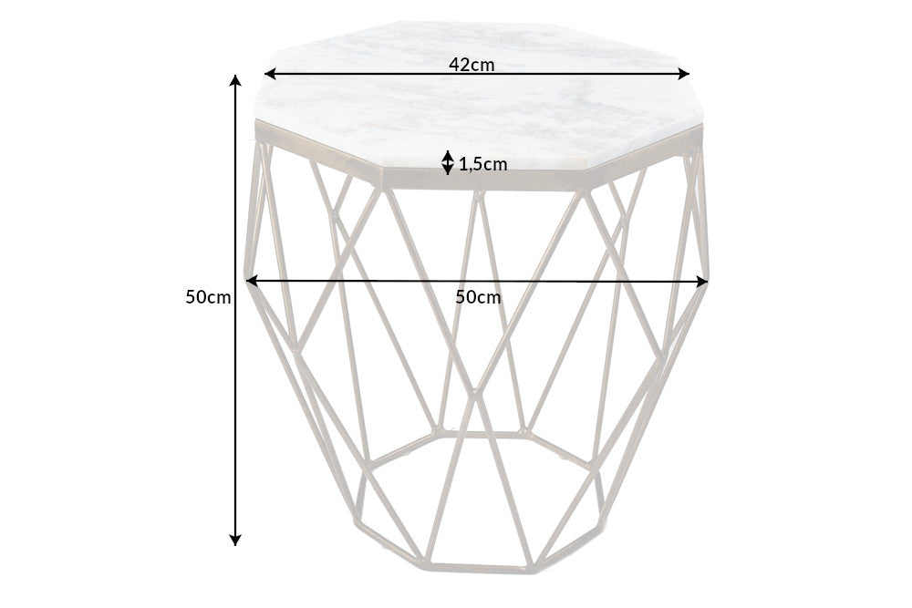 Couchtisch Diamant 50cm Marmor messing weiss