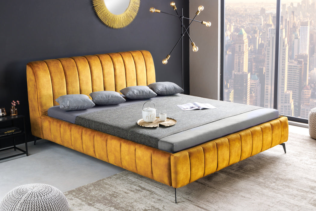 Bett Manhattan 180x200cm senfgelb Samt