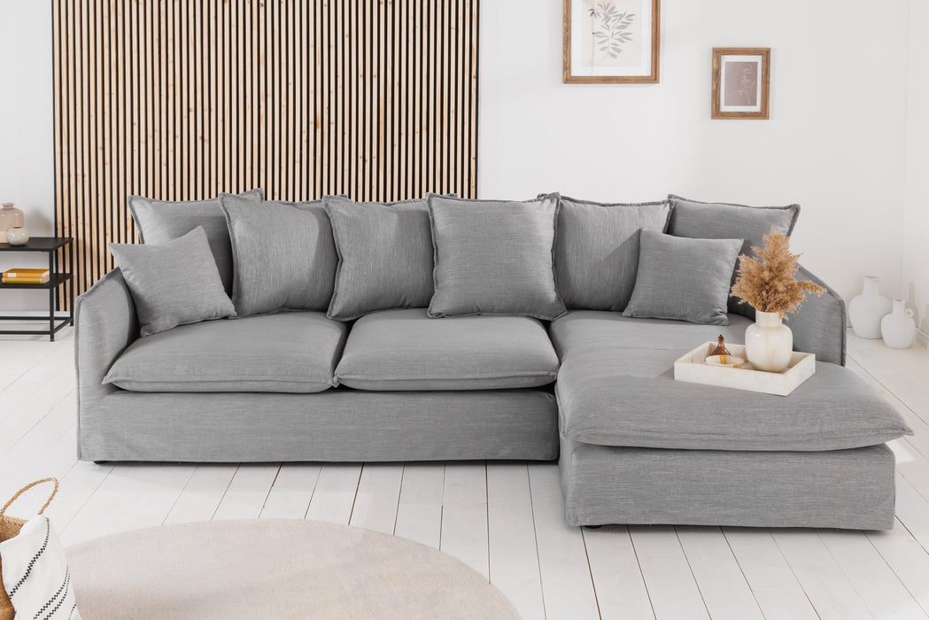 Eck-Sofa Clouds 255cm Leinen grau