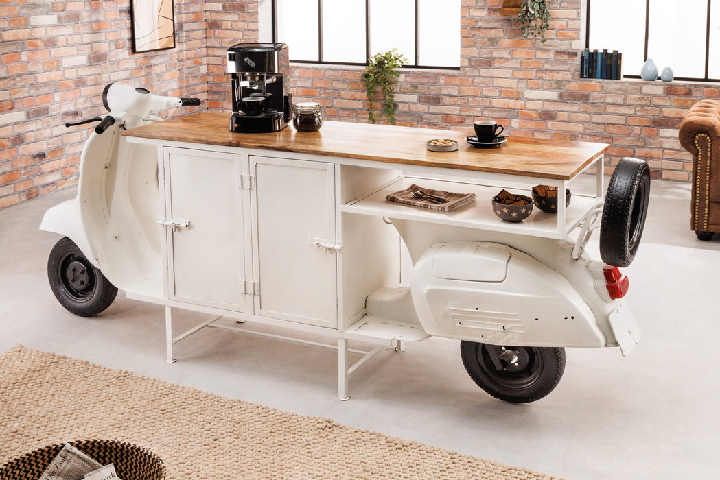 Barschrank Vespa 250cm Mangoholz weiß