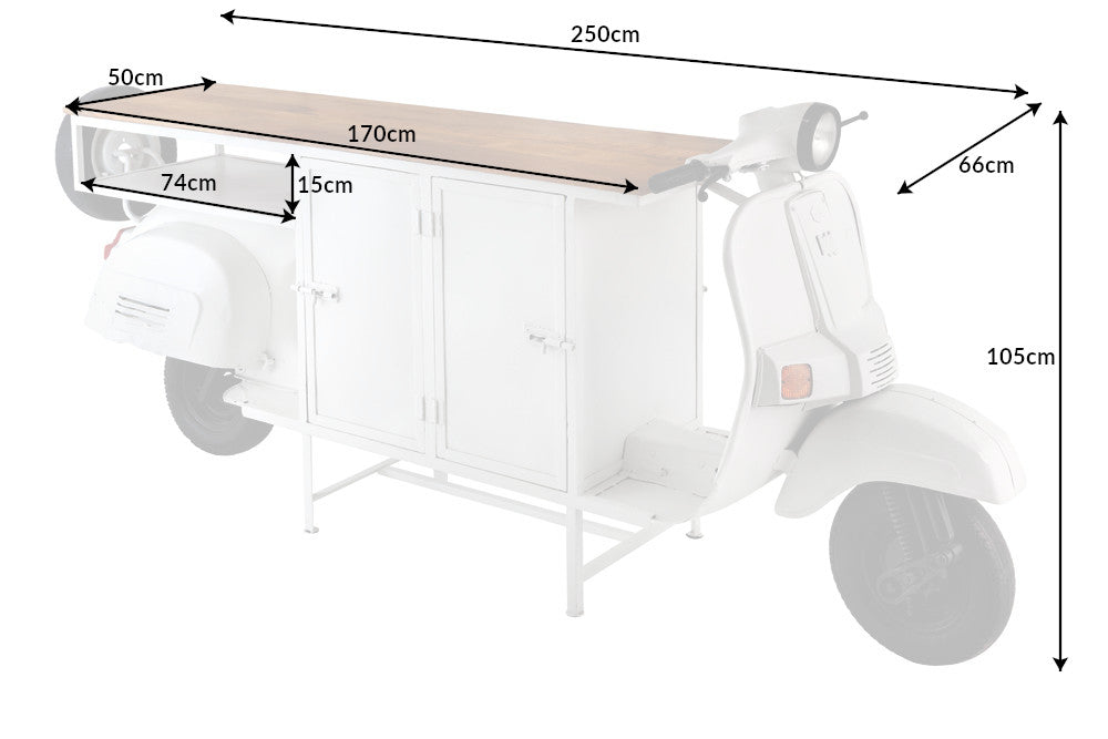 Barschrank Vespa 250cm Mangoholz weiß