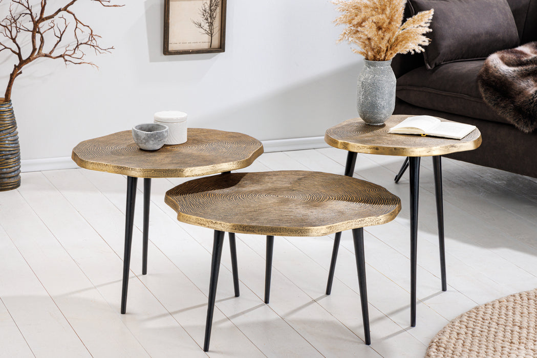 Couchtisch Natural 3er Set gold schwarz