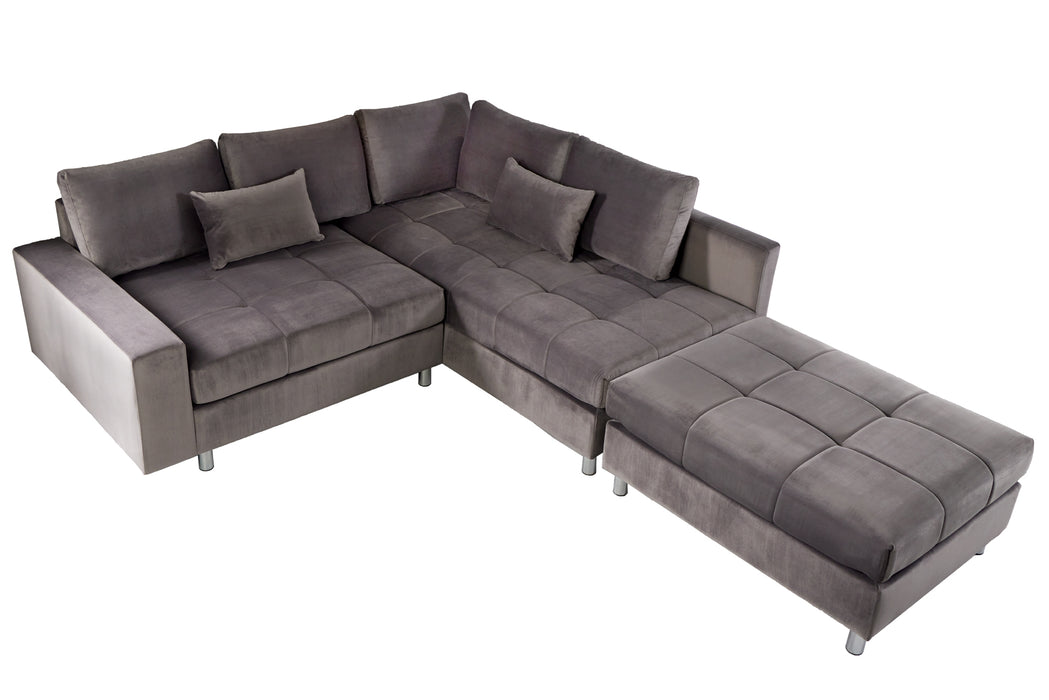 Ecksofa Dover silbergrau Samt inkl. Hocke